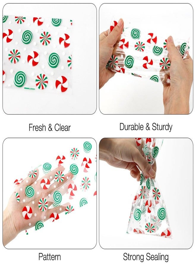 Luktastic Christmas Treat Bags, Christmas Candy Bags, 50 Pcs Red Green Candy Print Cellophane Treat Bag, Plastic Cello Cookie Snack Goodie Gift Bag with Twist Ties for Xmas Winter Holiday Party Favors Supplies - Image 4